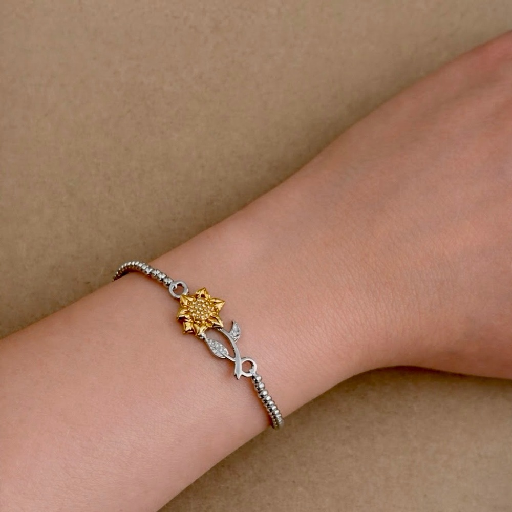 Sunflower Charm Silver and Gold Bracelet